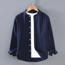 Mens Linen Shirt Stand Collar Long Sleeve Henley White Black Soft Comfortable Simple Spring Summer Men's Shirt Solid Color