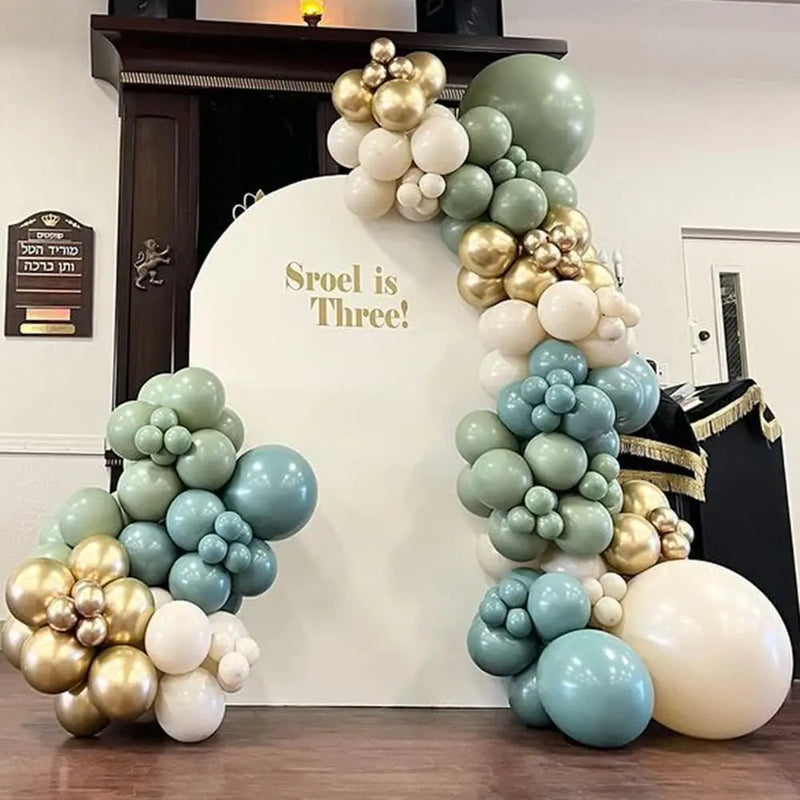 136pcs Dusty Green Blue Balloon Garland Arch Kit Sand White Beige Balloons for Boho Baby Bridal Shower Wedding Party Decorations