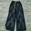 2025 Winter New Fleece Sweatpants Men Splashing Ink Spray Dyeing Wash Distressed Wide Joggers Grinding Edges Baggy Plush Pants