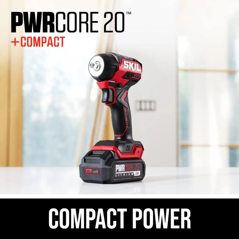 Skil Pwr Core 20 Brushless 20V 3/8 In. Compact Impact Wrench Kit With 3-Speed & Halo Light Includes 2.0Ah Battery And Pwr Jump