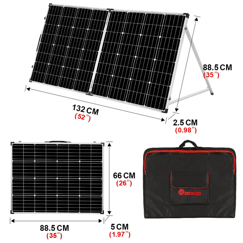 DOKIO 100W/160w/200w 18V Glass Folding Monocrystalline Waterproof Solar Panel with 12V Controller Kit from China