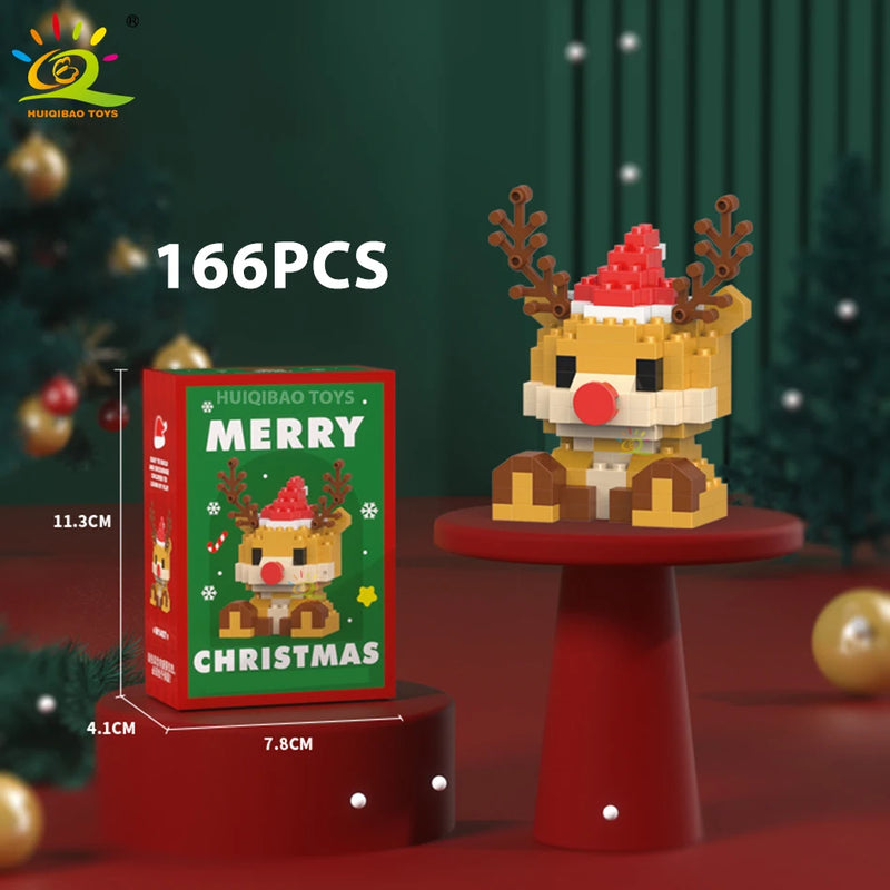 HUIQIBAO Christmas Tree Train Santa Claus Model Micro Building Blocks Elk Elves Snowman Mini Bricks Xmas Gifts Toys for Children