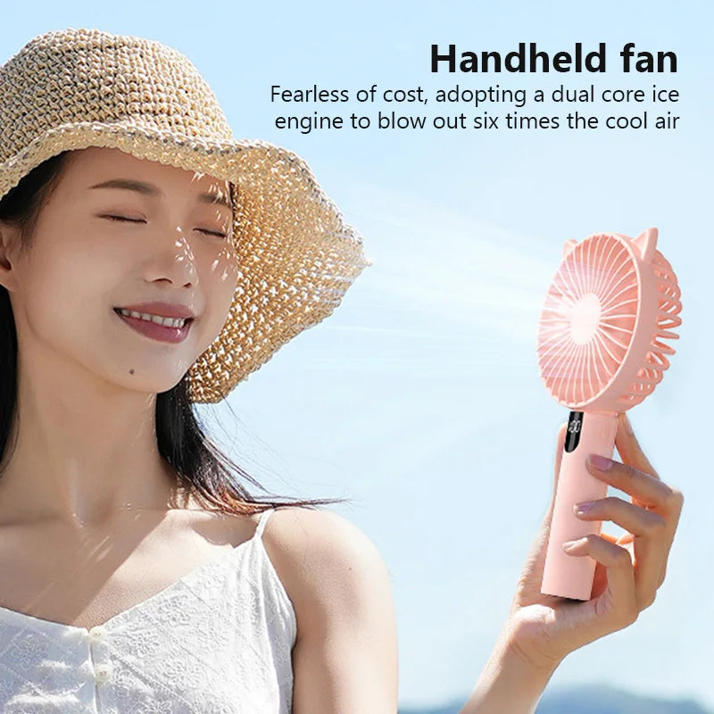 Small Handheld Fan USB Rechargeable Mute Cute Cat Ear Desktop Fans Portable Mini Air Cooler Cooling Travel Hand Fans ventilador