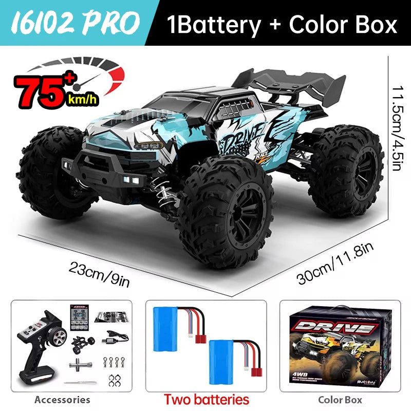 WLtoys 16101 Pro 1:16 75KM/H 4WD RC Car With LED Light 2.4G Remote Control Cars High Speed Drift Monster Truck for Children Gift