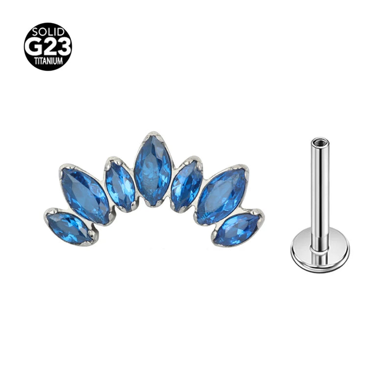 G23 Titanium  Internal Thread Helix Conch Cartilage Tragus Lip Stud Body Jewelry Piercing 7 CZ Labret Studs Horse's Eye Crown Zi