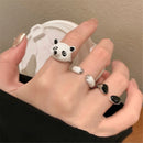 3Pcs/set Cute Cartoon Panda Decoration Drip Oil Open Rings for Women Fashion Jewelry Gift Creative Ring