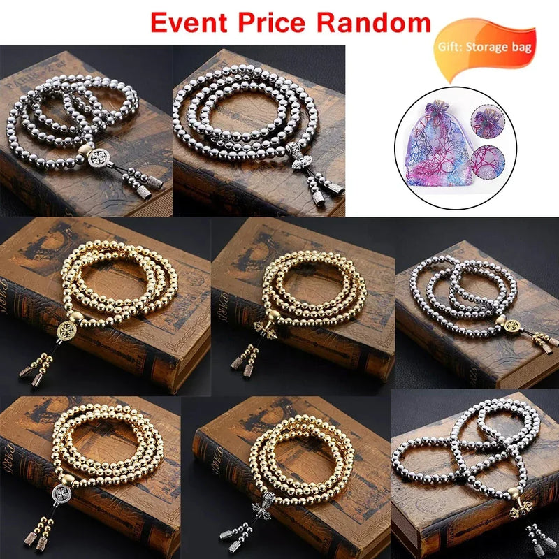 Tactical 8MM Steel Chain 118-128 Ps Buddha Beads Self Defense Hand Bracelet Necklace EDC Outdoor Tools Self Protection Survival