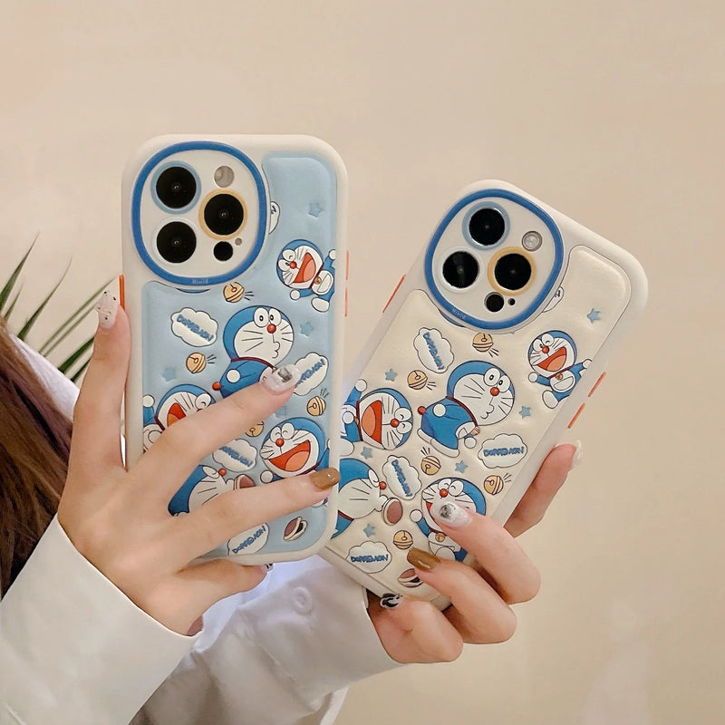 Sanrio 3D Faux Leather Printing Doraemon Phone Cases For iPhone 15 14 13 12 11 Pro Max Back Cover