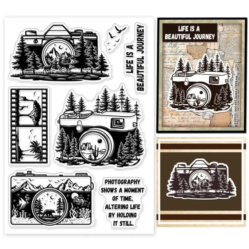 1pc Forest Clear Stamps Forest Sun Moon Cloud Trees Transparent Silicone Stamp Rubber Stamp for Scrapbooking4.3 x 6.3 x 0.1 Inch