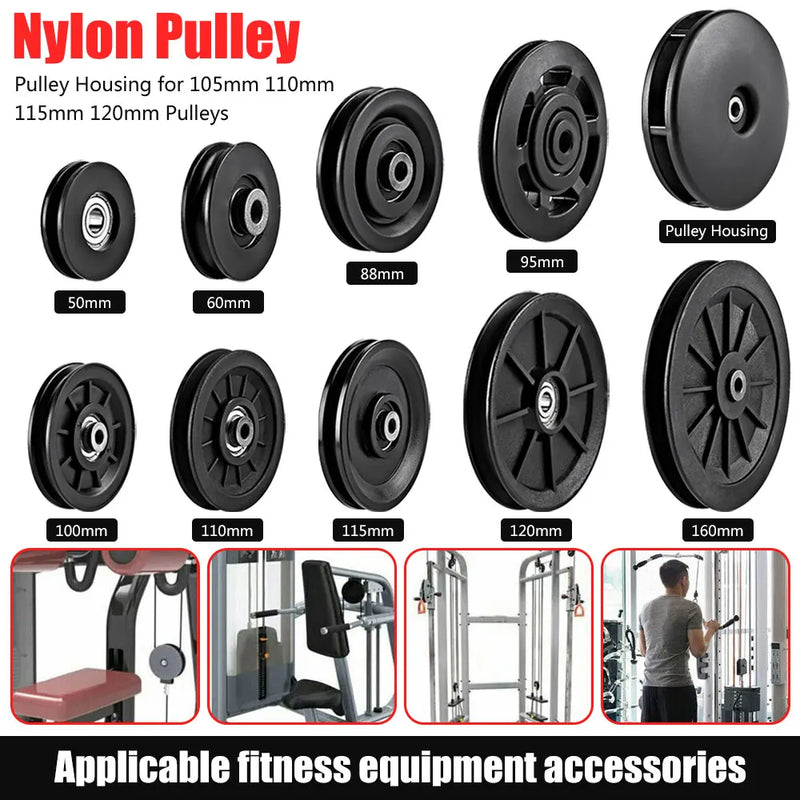 50-160mm Gym Bearing Pulley Wearproof Nylon Bearing Pulley Wheel Cable Universal Fitness Gum Bearing Pulley Fitness Equipment