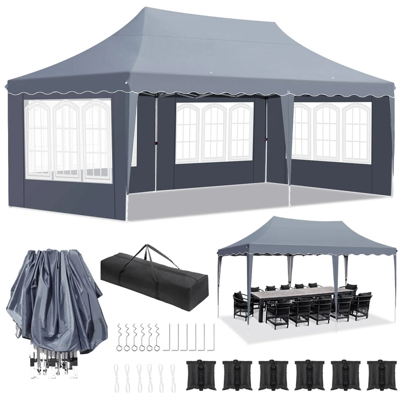 3 X 6m Waterproof Pop Up Gazebo Outdoor Pavilion Tents Four Sides 420D Oxford Cloth Rainproof Canopy Tent for Wedding
