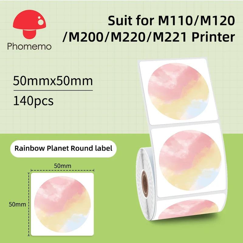 Phomemo Mini Printer Thermal White/Color/Round/Transparent Sticker Self Adhesive Waterproof Sticker For M110 M220 M221 M120 M200