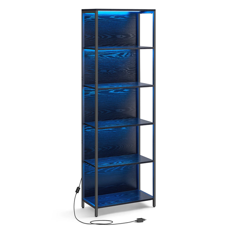VASAGLE 6-Tier LED Bookcase, Adjustable Light Shelf, Storage Cabinet with Steel Frame, 30.3 x 60 x 178.6 cm, for Living Room
