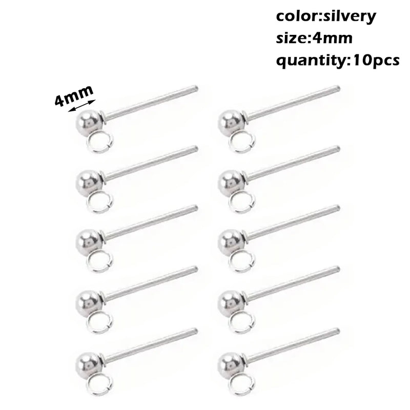 Stainless Steel Round Ball Post Earrings Stud Loops Earring Hooks Earplug  Fit Women DIY Earring Jewelry Making Christmas Craft