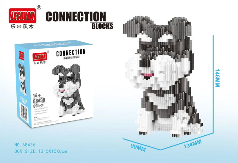 Linkgo Connection Building Blocks Collie Husky Bulldog Corgi Schnauzer 3D Model Animal Dog Mini Bricks Figure Toys For Kid Gift