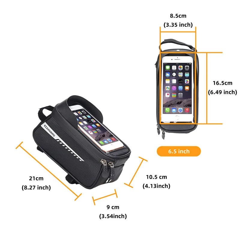 Bicycle Front Beam Bag Front Tube Cycling Bag Bicycle Waterproof Phone Case Holder Touchscreen waterproof Saddle Bag Accessories