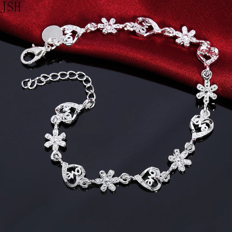 Beautiful for women 925 Sterling Silver bracelet noble HEART lovely chain fashion Wedding Party cute lady nice  jewelry