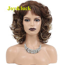 Joy&luck Short Curly Wig Synthetic Hair Wigs Gold Mix Blonde Color Women's Full Wig with Bangs Natural Daily Hair Style