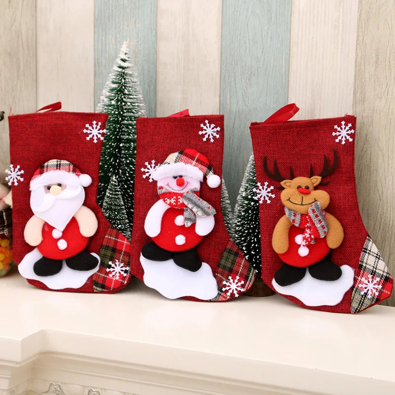 Christmas Stockings Socks Santa Snowman Hanging Xmas Tree Ornaments Christmas Decor for Home New Year Navidad Candy Gift Bags