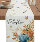 Fall Pumpkin Maple Leaf Wheat Linen Table Runner Party Decor Autumn Harvest Kitchen Dining Table Runner Thanksgiving Decorations