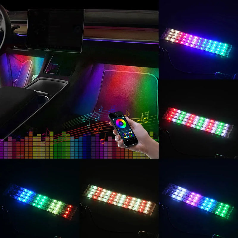 USB Colorful LED Car Interior Foot Lights RGB Backlight Lighting Kit App Music Control Neon Auto Atmosphere Decorative Lamps