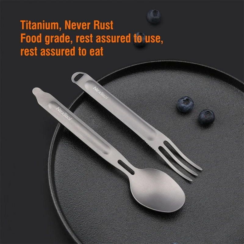 NexTool Fork Spoon 2-in-1 Outdoor Pure Titanium Spork Reusable Camping Tableware Case Stainless Steel Portable Camping Cutlery