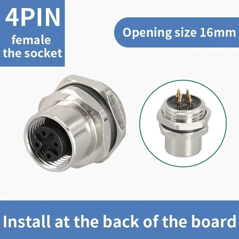 M12 flange mounting sensor connector  front/rear panel waterproof male&female plug screw threaded coupling 4 5 8Pin  connectors