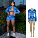 2025 Trending Summer Outfit Woman 3 Piece Set Fitted Tracksuit Color Block Sports Bra Jacket and Shorts Ladies Gym Workout Sets
