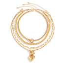 4Pcs Multilayer Goth OT Buckle Love Heart Pendant Choker Necklace for Women Punk CCB Beads Chain Neck Jewelry Accessories Gift