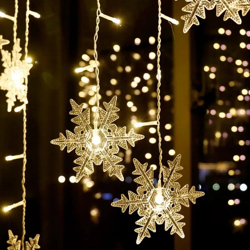 Christmas Light Led Snowflake Curtain Icicle Fairy String Lights Garland Outdoor For Home Garden New Year Party Decoration