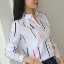 JFUNCY Women White Tops Women's Blouses Fashion Stripe Print Casual Long Sleeve Office Lady Work Shirts Female Slim Blusas