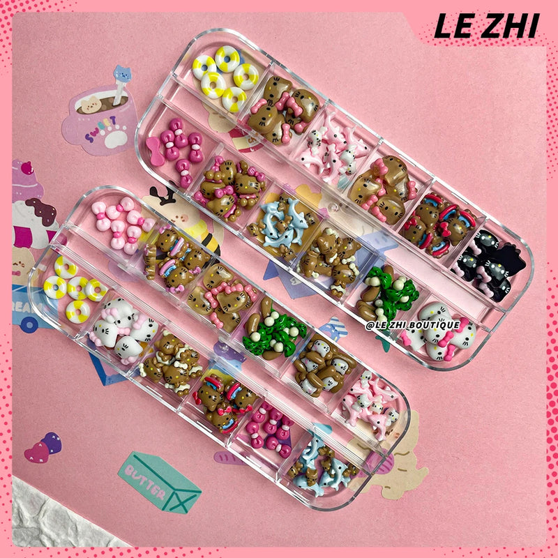 60PCS Cartoon Hawaii Black Skin Hello Kitty Nails Art Charms Accessories Personal DIY Resin Nail Accessories Nail Salon Supplies