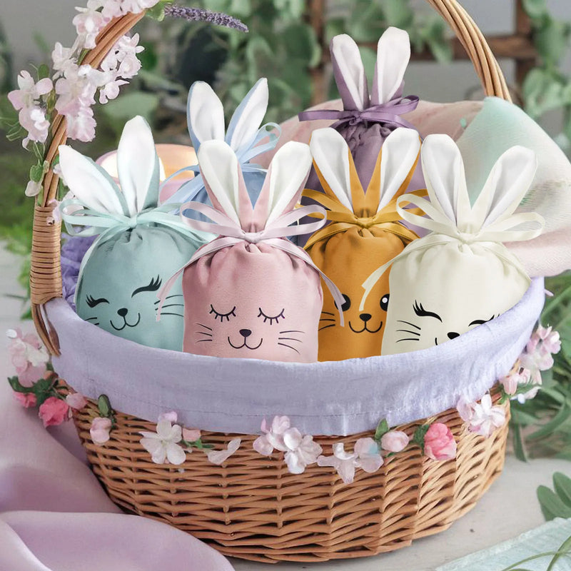 12-24pcs Easter Rabbit Bags Ears Velvet Bunny Gift Bags Chocolate Candy Box For Wedding Birthday Party Easter Decoration Storage