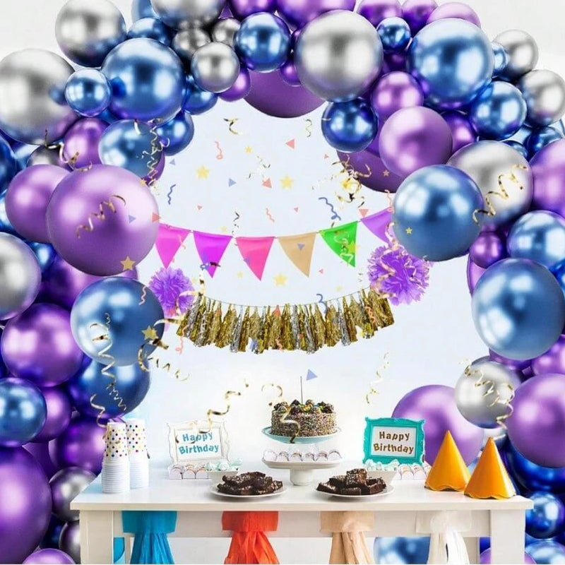 Metallic Purple Blue Balloons Arch Kit-143Pcs Silver Balloon Garland Kit for Birthday Anniversary New Years  Engagement Wedding