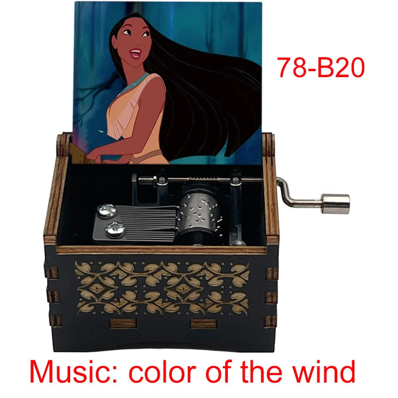 Wooden anime music Colors of The Wind music theme cartoon figure print handed music box girls kids toy new year birthday gifts