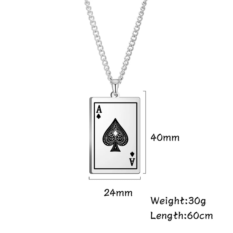 Skyrim New Stainless Steel Poker Card Ace of Spades Pendant Chain Necklace For Men Women Jewelry Hip Hop Jewelry Gifts Wholesale