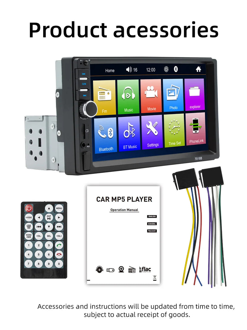 ESSGOO 7 Polegada Automotive Multimedia 1 Din HD Mp5 Player Usb BT TF  Cartão Para Autoradio Universal Reprodutor Multimídia