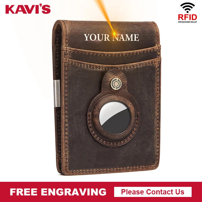 Free Engraving Leather Money Clips ID Credit Card Holder Wallet Purse RFID Blocking Men's Bank Card Wallet Case Protection Perse
