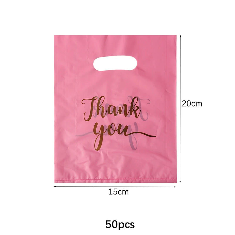 100/50/10Pcs Thank You Gift Bags Wedding Birthday Guest Gift Wrap Plastic Shop Bags Small Business Candy Pastry Store Packaging