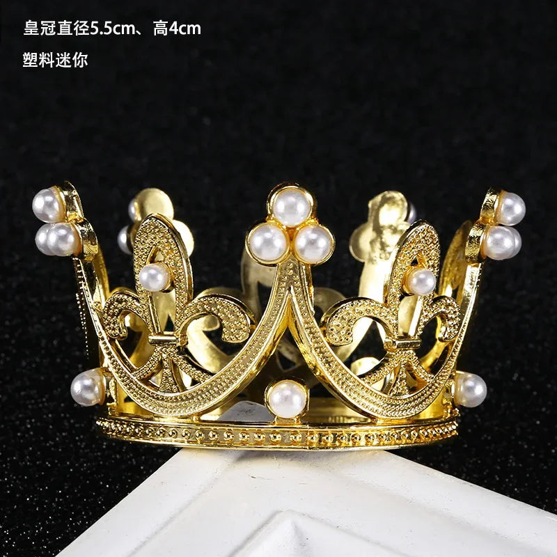 1Pcs Mini Crown Cake Decoration Gold Silver Pearl Tiara Crowns for Children Hair Ornaments DIY Cake Topper Wedding Decoration