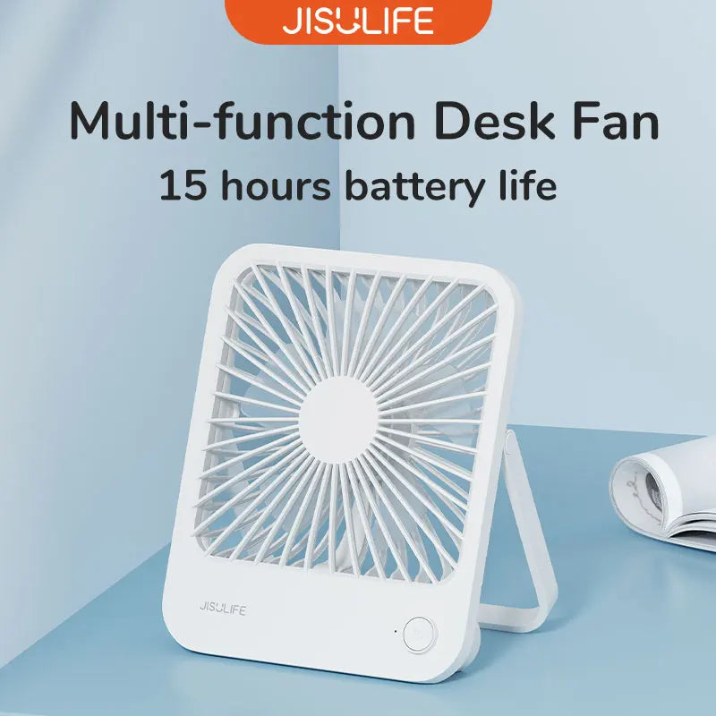 JISULIFE Portable Small Desk Fan Ultra Quiet Table Fan USB Rechargeable  Cooling Fan With 4 Speed Powerful Wind Offices Fan