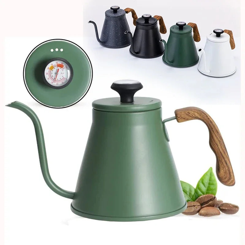 1.2L/ 42oz Coffee Kettle Thermometer Pour Over Stainless Steel Coffee Tea Pot Gooseneck Kettles Drip Barista Accessories