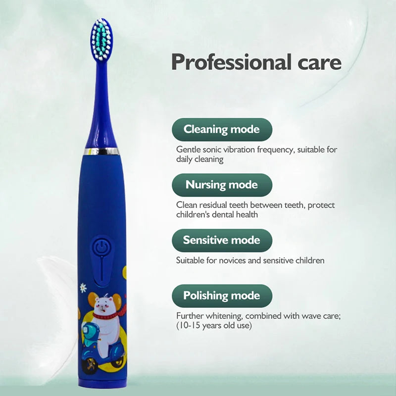 Child Toothbrush Electric Sonic Tooth Brush for Children Teeth Cleaning Whitening with 6 Soft Nozzles Toothbrush for Kids Clean