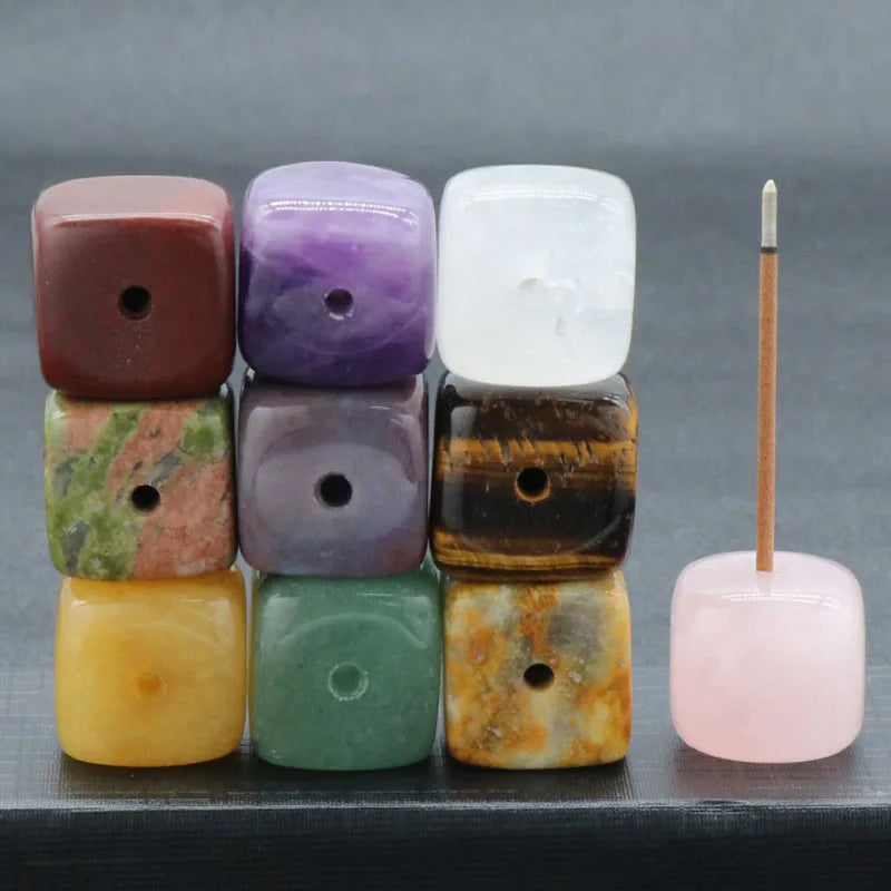 1pc Cube Natural Quartz Stone Incense Stick Holder Censer Crystal Healing Agate Incense Base Stand Burner Aromatherapy