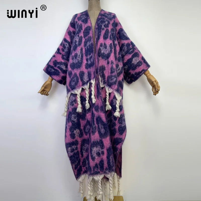 2022 WINYI Winter Women tassel Cardigan coat Loose Christmas dress robe longue Thick Warm free size Middle East Female Kaftan