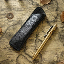 Genuine Leather Pencil Bag with Flower Embossed Leather Boy's and Girl's School Students Pen Holder Simple Retro Pencil Bag