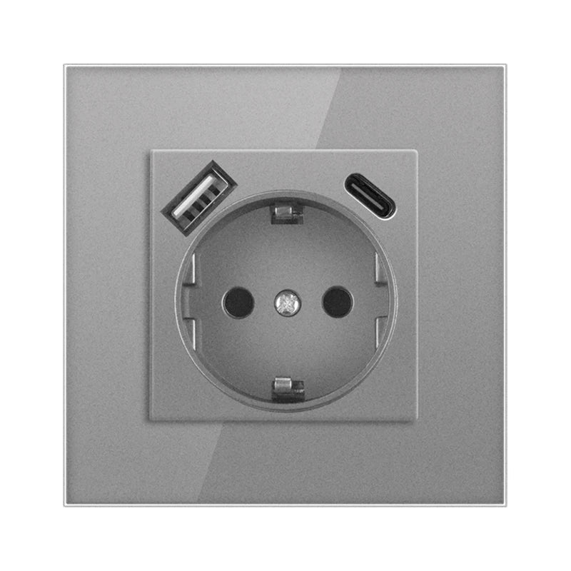 JHJCH wall crystal glass panel power socket plug has been grounded, 16a European standard power socket 86mm * 86mm