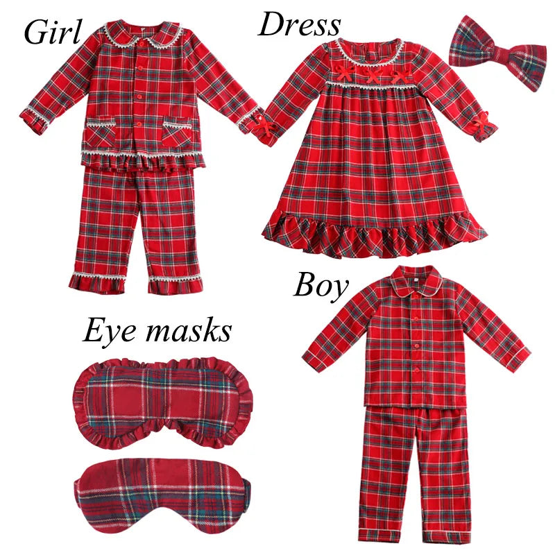 Mudbala Baby Toddler Christmas Matching Family Pajamas Girls Boys Flannel Tartan Kids Pyjamas Set With Eyemasks And Bows Hairpin