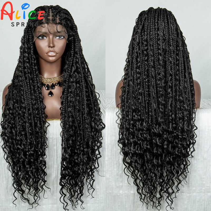 32 Inches Synthetic Lace Braided Wigs Cornrow Braids Lace Wigs for Black Women Braid Wigs on Sale Clearance Box Braids Lace Wig