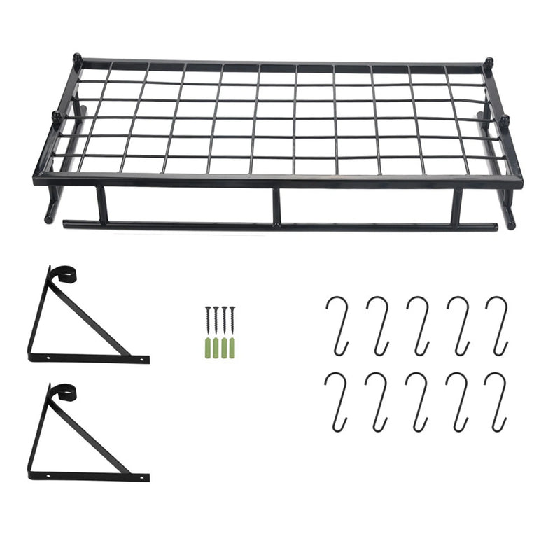 Kitchen Storage Rack Pan Rack Pot Rack Metal Hanging Pan Pot Rack Wall Mounted with 10 Hook Holders Kitchen Storage Organizer